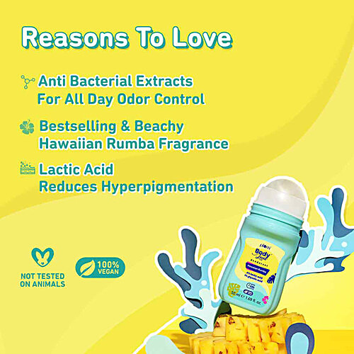 Plum BodyLovin' Hawaiian Rumba Deodorant Roll-On - Lactic Acid & Green Tea Extract, 50 ml  Fresh Beachy Fragrance, 48 Hour Odour Control, 100% Vegan