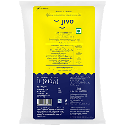 Buy Jivo Canola Omega3 Rich Cooking Oil 1 L Online at Best Price of Rs