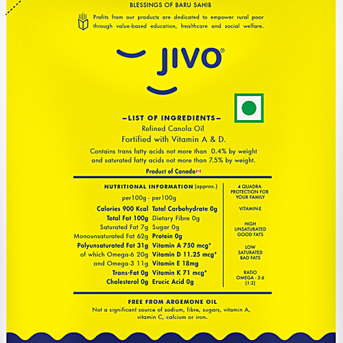 Buy Jivo Canola Omega3 Rich Cooking Oil 1 L Online at Best Price of Rs