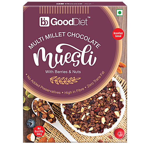 bb Gooddiet Multi Millet Chocolate Muesli - With Berries & Nuts, 350 g High In Protein & Fibre