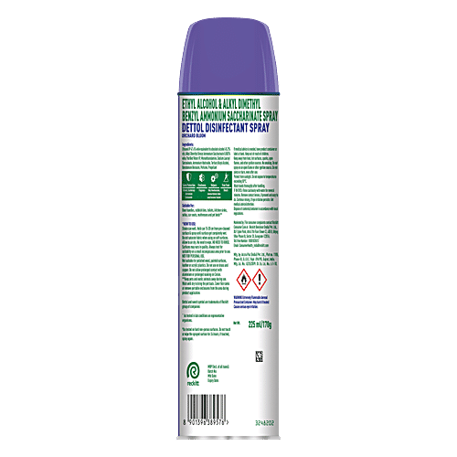 Dettol Multi-Surface Disinfectant Spray -  Orchard Bloom, 24 Hours Antibacterial Protection, 225 ml  Kills 99.9% Bacteria & Viruses, Kills 99.9% Odour Causing Bacteria, Kills H1N1 Virus