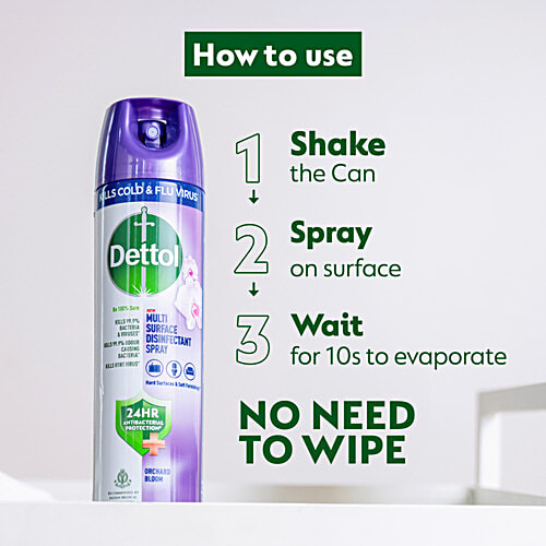 Dettol Multi-Surface Disinfectant Spray -  Orchard Bloom, 24 Hours Antibacterial Protection, 225 ml  Kills 99.9% Bacteria & Viruses, Kills 99.9% Odour Causing Bacteria, Kills H1N1 Virus