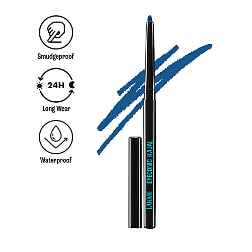Lakme Eyeconic Kajal - Water-Proof & Smudge-Proof, 1.35 g Midnight Blue Lasts Upto 24 Hours