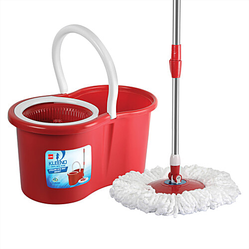 Cello Kleeno Cyclone Spin Mop Bucket - With Extendable Handles & Extra Refill, Red, 1 pc  