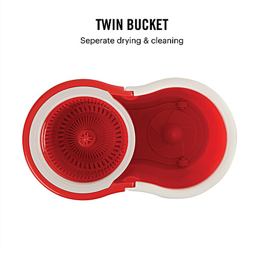 Cello Kleeno Cyclone Spin Mop Bucket - With Extendable Handles & Extra Refill, Red, 1 pc  