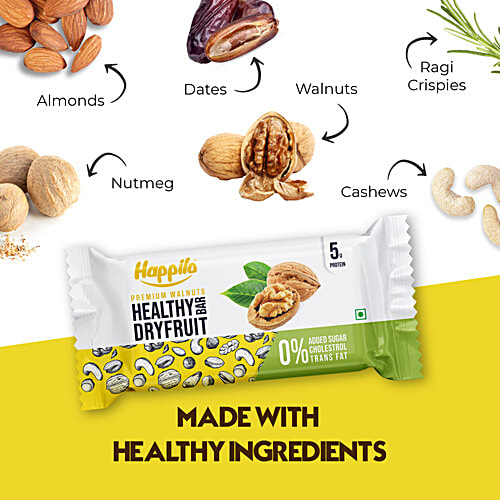 Happilo Premium Walnuts Healthy Dryfruit Bar, 35 g (Pack of 6) Premium Nuts & Dry Fruits
 Protein Rich