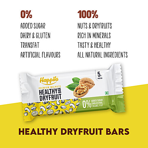 Happilo Premium Walnuts Healthy Dryfruit Bar, 35 g (Pack of 6) Premium Nuts & Dry Fruits
 Protein Rich