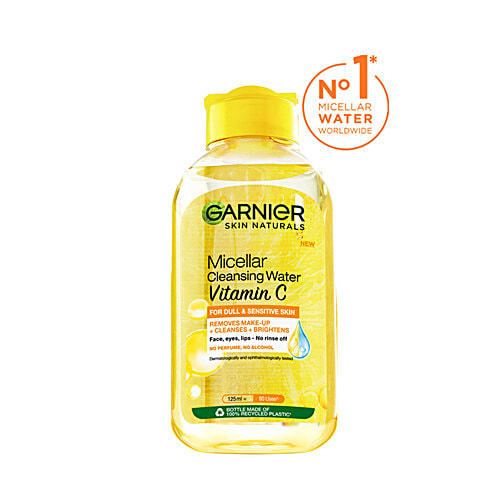 Garnier Vitamin C Micellar Water - Anti Pollution Cleanser For Dull Skin, Get 100% Clean Skin, 125 ml For Dull & Sensitive Skin