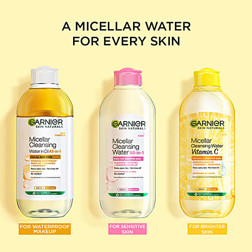 Garnier Vitamin C Micellar Water - Anti Pollution Cleanser For Dull Skin, Get 100% Clean Skin, 125 ml For Dull & Sensitive Skin