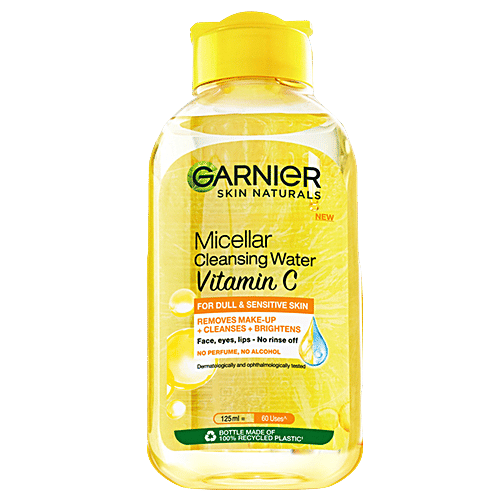 Garnier Vitamin C Micellar Water - Anti Pollution Cleanser For Dull Skin, Get 100% Clean Skin, 125 ml For Dull & Sensitive Skin