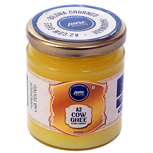 Pure Whites A2 Cow Ghee - Bilona Churned, 200 ml Natural