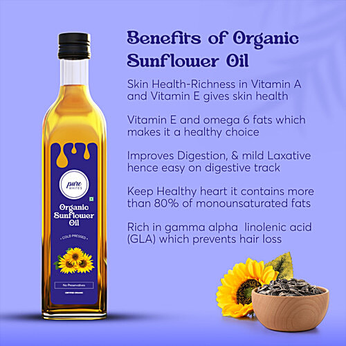 Pure Whites Cold Pressed Organic Sunflower Oil, 1 L No Preservatives, 100& Pure & Natural