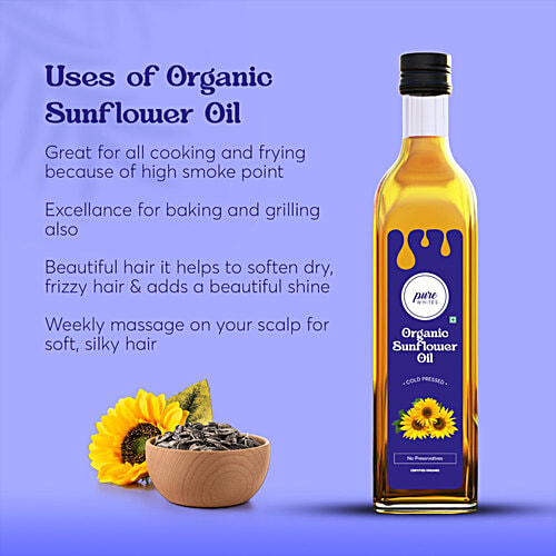 Pure Whites Cold Pressed Organic Sunflower Oil, 1 L No Preservatives, 100& Pure & Natural
