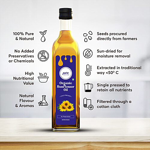 Pure Whites Cold Pressed Organic Sunflower Oil, 1 L No Preservatives, 100& Pure & Natural