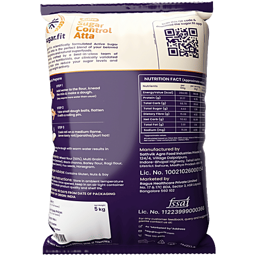 Sugar.Fit Active Sugar Control Atta, 5 kg Helps lower sugar spikes & manage weight, Tasty rotis for your family, Clinically Validated GI <55