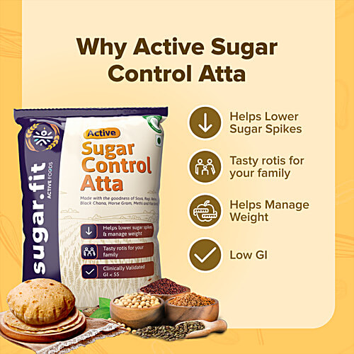 Sugar.Fit Active Sugar Control Atta, 5 kg Helps lower sugar spikes & manage weight, Tasty rotis for your family, Clinically Validated GI <55