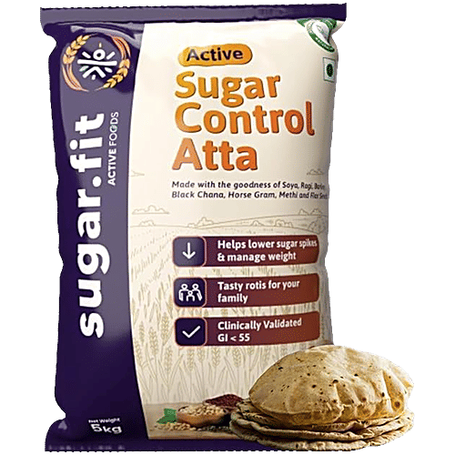 Sugar.Fit Active Sugar Control Atta, 5 kg Helps lower sugar spikes & manage weight, Tasty rotis for your family, Clinically Validated GI <55