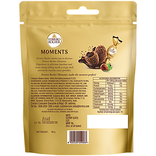 Ferrero Rocher Moments Gift Pack, 58 g (10 pcs) Crunchy Delight With Cocoa & Hazelnut Cream