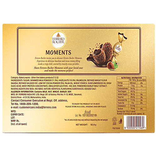 Ferrero Rocher Moments, 92.8 g  Crunchy Delight With Cocoa & Hazelnut Cream