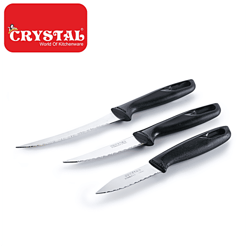 Crystal Stainless Steel Knife Set - Laser Edge, Plastic Handle, 3 pcs  