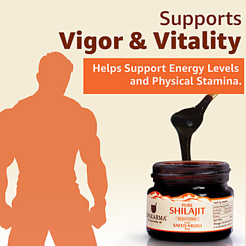 Upakarma Ayurveda Original & Pure Shilajit/Shilajeet Resin Form With Safed Musli For Men and Women, 20 g  Boost Performance, Power, Stamina, Endurance, Strength, And Overall Wellbeing, Ayurvedic