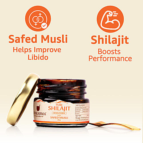 Upakarma Ayurveda Original & Pure Shilajit/Shilajeet Resin Form With Safed Musli For Men and Women, 20 g  Boost Performance, Power, Stamina, Endurance, Strength, And Overall Wellbeing, Ayurvedic