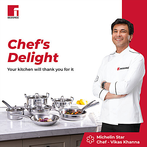 Bergner Tripro Triply Stainless Steel Kadhai With Stainless Steel Lid, 26 cm, Induction Base, Silver, 3.95 L  