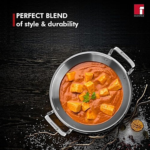 Bergner Tripro Triply Stainless-Steel Cookware Set, Tea Pan 16cm, Kadai With Lid 22cm, 1 pc (Set of 3) 