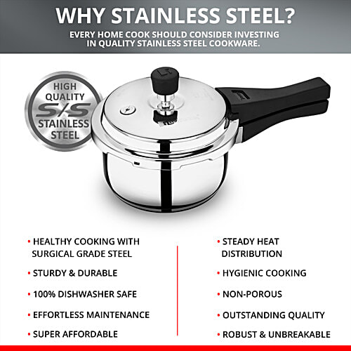 Bergner Sorrento Stainless Steel Pressure Cooker With Outer Lid - Triply Bottom, Induction Base, 5 Year Warranty, Silver, 2 L