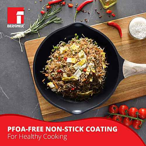 Bergner Ultimate ILag Marble Non-Stick Fry Pan/Frying Pan, 20 cm, Induction Base, Wooden Soft Touch Handle, Food Safe PFOA Free, Thickness 4.5mm, Grey, 1.2 l  1 Year Warranty,