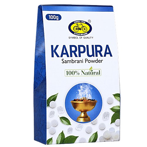 Cycle Karpura Sambrani Powder, 100 g Natural
Recyclable packaging
Zero carbon manufacturer