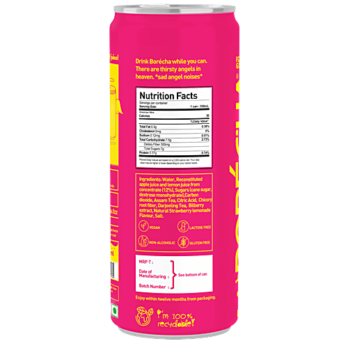 Borécha Icey Strawberry Lemonade Sparkling Iced Tea, 330 ml Can Plant Based Prebiotics, Natural, Vegan, Lactose Free, Gluten Free