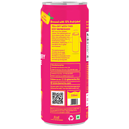 Borécha Icey Strawberry Lemonade Sparkling Iced Tea, 330 ml Can Plant Based Prebiotics, Natural, Vegan, Lactose Free, Gluten Free