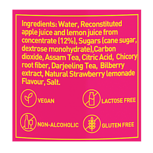Borécha Icey Strawberry Lemonade Sparkling Iced Tea, 330 ml Can Plant Based Prebiotics, Natural, Vegan, Lactose Free, Gluten Free
