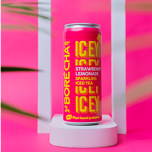 Borécha Icey Strawberry Lemonade Sparkling Iced Tea, 330 ml Can Plant Based Prebiotics, Natural, Vegan, Lactose Free, Gluten Free