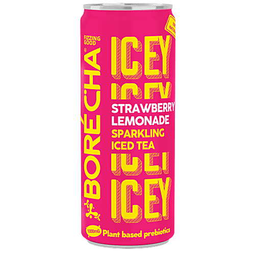 Borécha Icey Strawberry Lemonade Sparkling Iced Tea, 330 ml Can Plant Based Prebiotics, Natural, Vegan, Lactose Free, Gluten Free