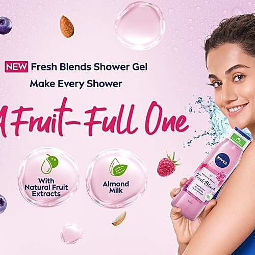 Nivea Raspberry Fresh Blends Refreshing Shower Gel - With Blueberry & Almond Milk, 300 ml  