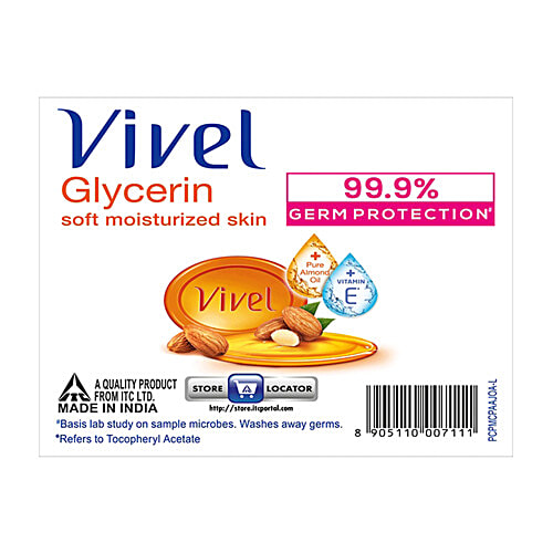 Vivel Glycerin Bathing Bar - With Almond Oil & Vitamin E, 125 g Mega Pack of 9 With Pure Almond Oil & Vitamin E, Special Pack