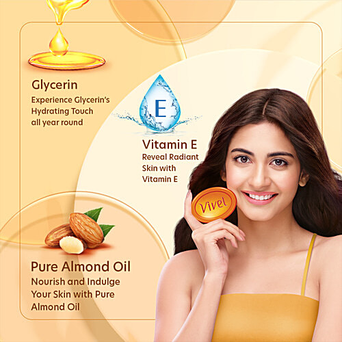 Vivel Glycerin Bathing Bar - With Almond Oil & Vitamin E, 125 g Mega Pack of 9 With Pure Almond Oil & Vitamin E, Special Pack