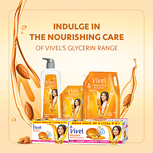Vivel Glycerin Bathing Bar - With Almond Oil & Vitamin E, 125 g Mega Pack of 9 With Pure Almond Oil & Vitamin E, Special Pack