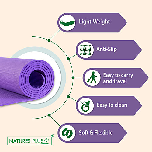 Natures Plus Yoga Mat 6 Mm - Purple, EVA Material, 1 pc Anti Slip, Soft & Flexible, Mat For Yoga, Pilates, Exercise