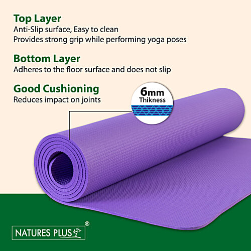 Natures Plus Yoga Mat 6 Mm - Purple, EVA Material, 1 pc Anti Slip, Soft & Flexible, Mat For Yoga, Pilates, Exercise