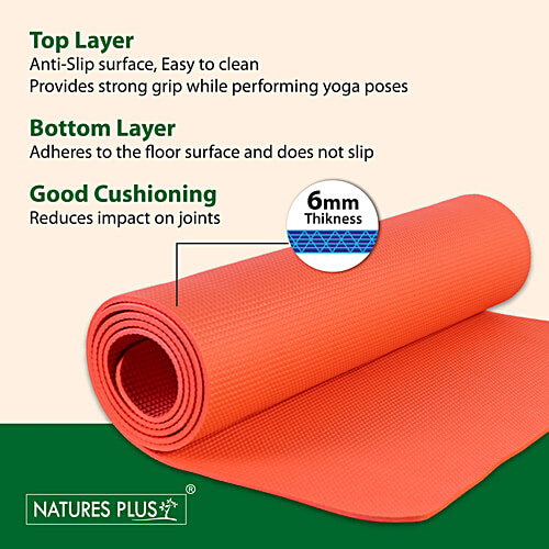 Natures Plus Yoga Mat 6 Mm - Red, EVA Material, 1 Pc  Anti Slip, Soft & Flexible, Mat For Yoga, Pilates, Exercise