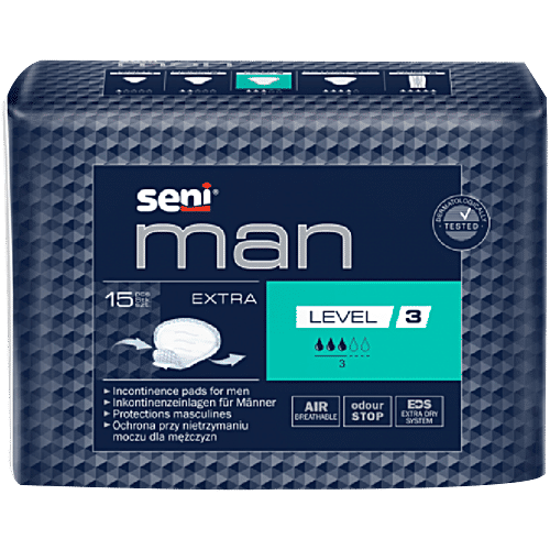 Seni Man Bladder Control Normal Pads - Level 3, Dermatologically Tested, 15 pcs  Urinary Incontinence Pads, Air Breathable, Odour Stop, Extra Dry System