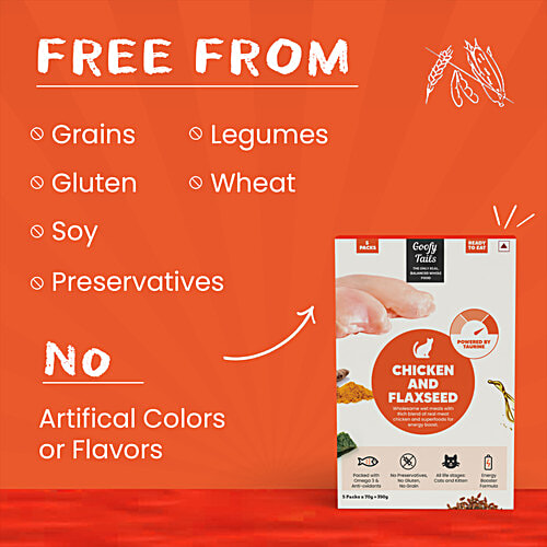 Goofy Tails Wet Cat Food - Chicken & Flaxseed, 350 g Packed With Omega-3 & Antioxidants, No Preservatives, No Gluten, No Grain
