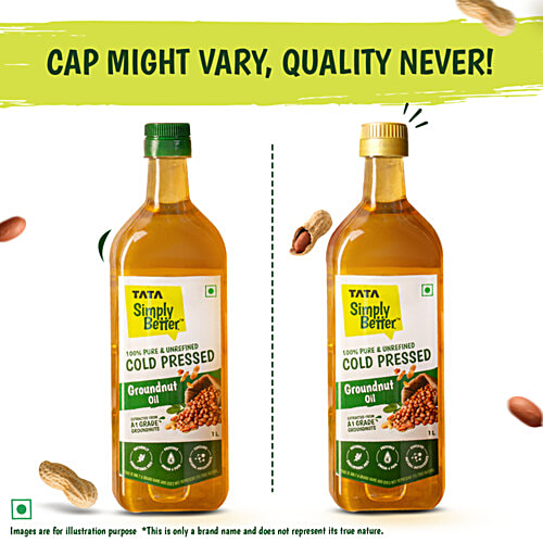 Tata Simply Better Pure & Unrefined Cold Pressed Groundnut Oil, 1 L  Extracted From A1 Grade Groundnuts, Cholesterol Free, Provides Omega-6 & PUFA, Use in Daily Cooking, Multipurpose Usage