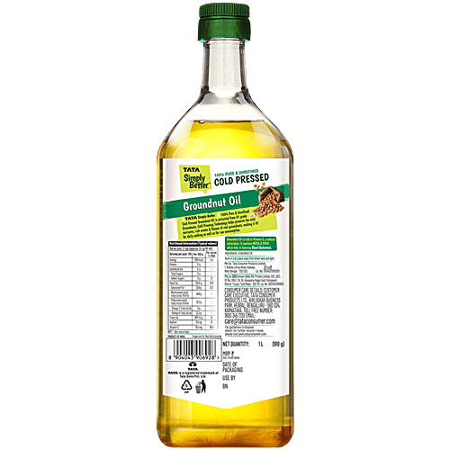 Tata Simply Better Pure & Unrefined Cold Pressed Groundnut Oil, 1 L  Extracted From A1 Grade Groundnuts, Cholesterol Free, Provides Omega-6 & PUFA, Use in Daily Cooking, Multipurpose Usage