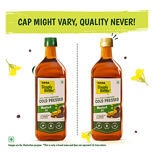 Tata Simply Better Pure & Unrefined Cold Pressed Mustard Oil, 1 L  Extracted From A1 Grade Mustard Seeds, Cholesterol Free, Provides Omega-3 PUFA