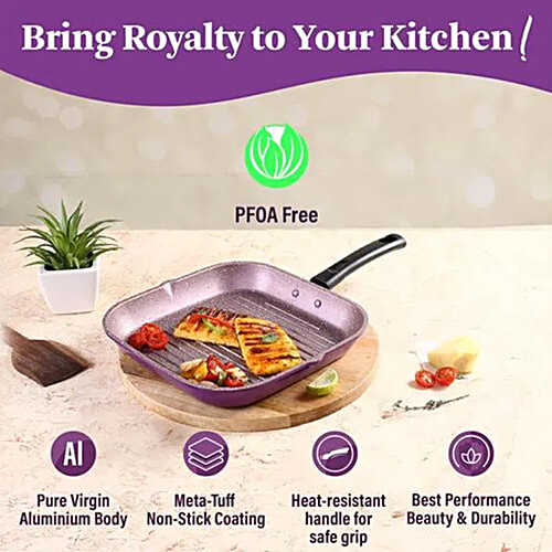 Wonderchef Non-Stick Grill Pan For Barbeque/Tandoori/Sandwich - 24 cm, Venice, Purple, 1 L  