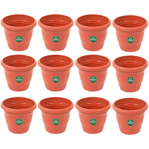 TrustBasket UV Treated Plastic Round Pot - 25.4 cm, Terracotta Colour, 12 pcs  